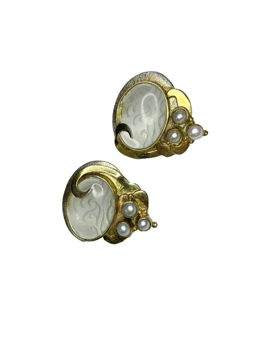 VTG Michou Sterling Silver 22K Gold Pearl Crystal Earrings 925 Signed Canada
